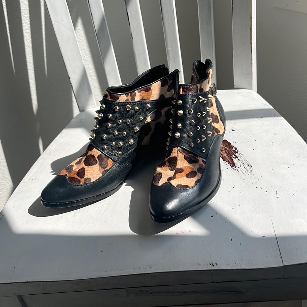 Schultz leopard calf hair booties with studs